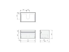 Technical Drawing - Posh Domaine Single 750 1 Drawer Wall Hung Vanity Mineral Cast