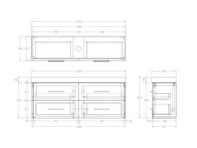 Technical Drawing - Kado Lux Ensuite All Drawer Twin 1500mm Wall Hung Centre Basin 90mm Top