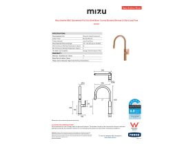 Specification Sheet - Mizu Soothe MK2 Gooseneck Pull Out Sink Mixer Curved Brushed Bronze (5 Star) Lead Free