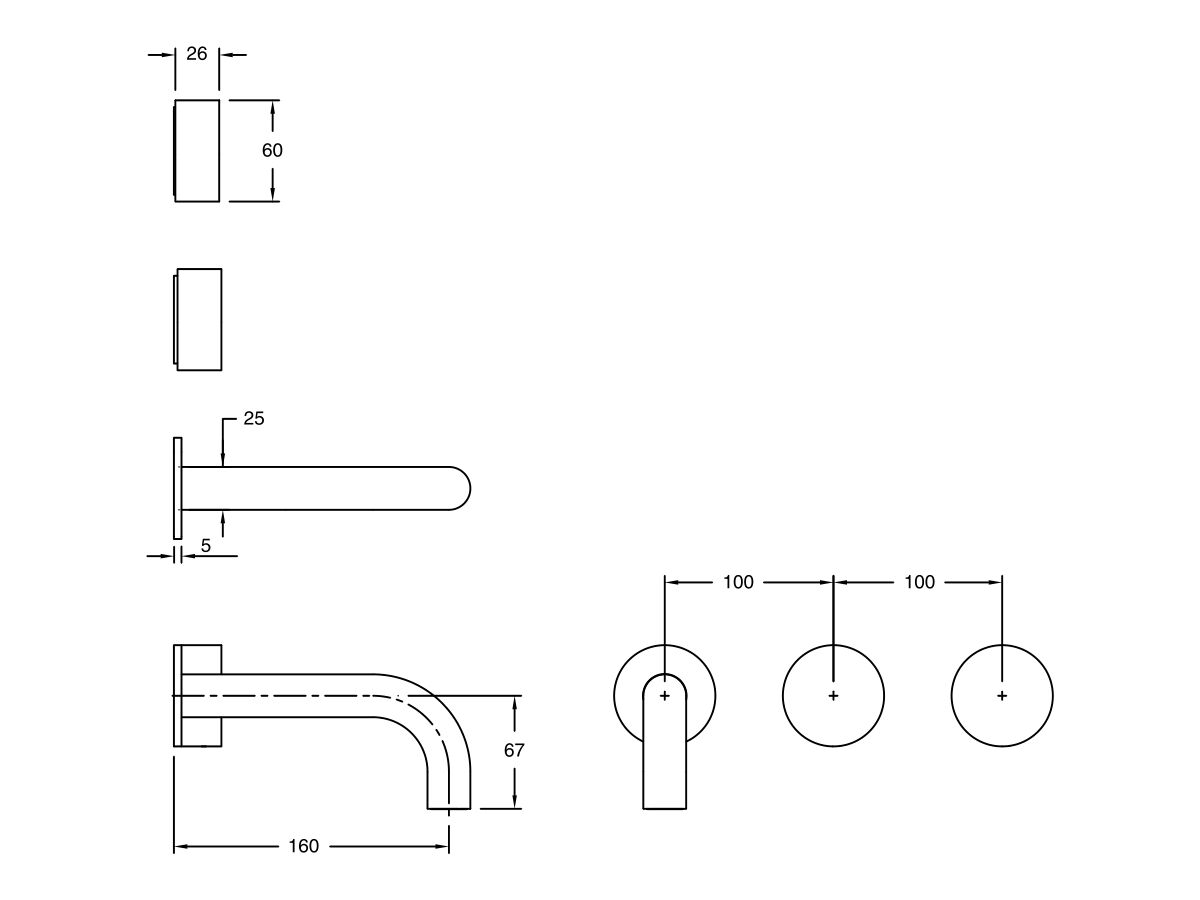Sussex Pure Wall Bath Hostess System 200mm