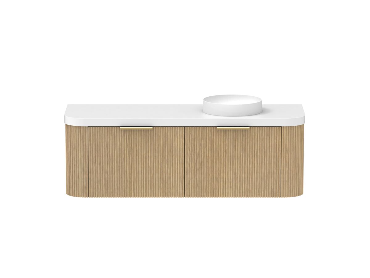 Supporting Image - Kado Neue Fluted Double Curve All Drawer 1500mm Wall Hung Vanity with Right Hand Basin Durasein 50mm Top Boston Oak