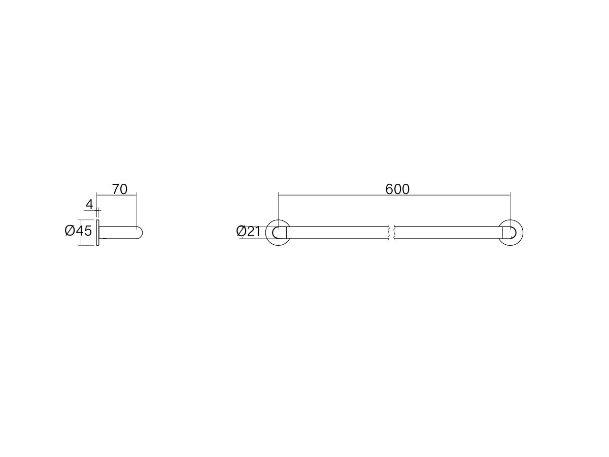 Technical Drawing - Faucet Strommen Vara Single Towel Rail 600mm