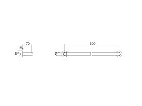 Technical Drawing - Faucet Strommen Vara Single Towel Rail 600mm