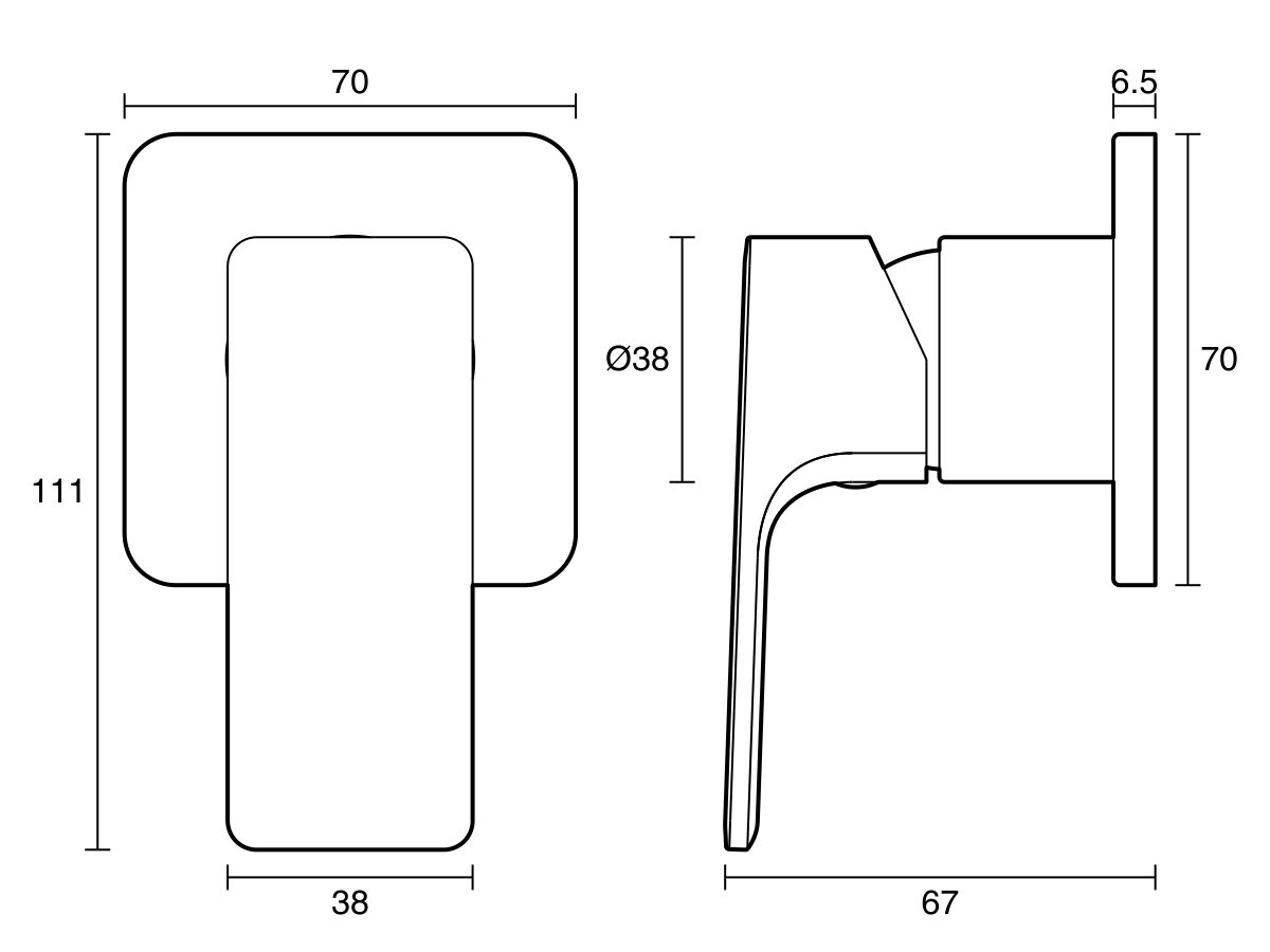Technical Drawing - Mizu Bloc Shower Mixer Lead Free