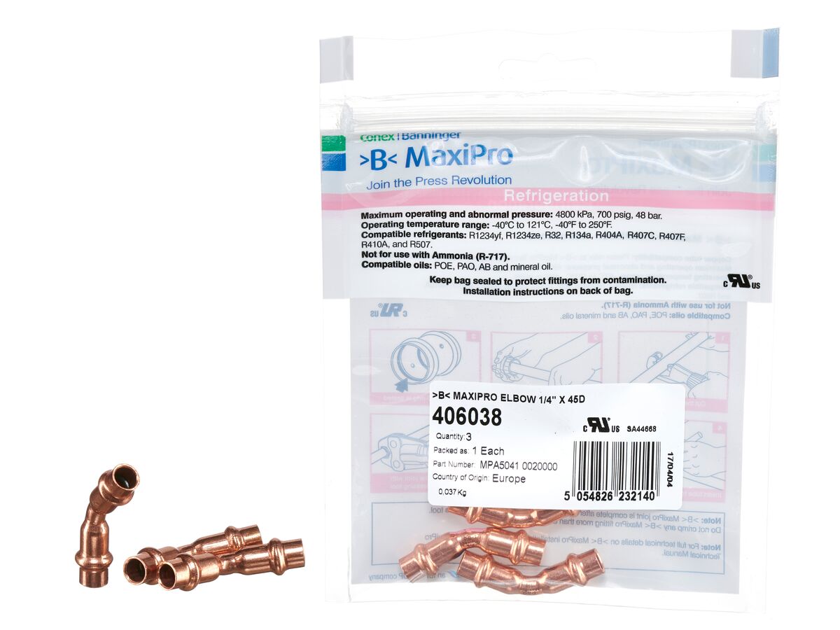 >B< Maxipro Elbow 45 Degree x 1/4" Bag of 3