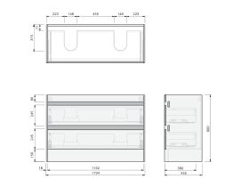 Technical Drawing - Posh Domaine Twin 1200 Double Bowl 2 Drawer Floor Standing Vanity Mineral Cast