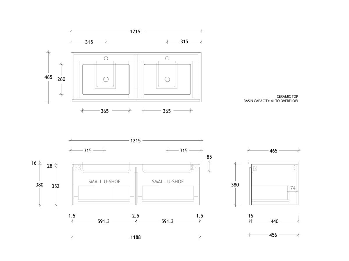 Posh Domaine All-Drawer Single 1200 Double Wall Hung Ceramic
