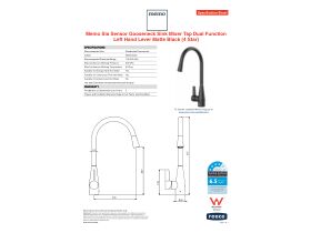 Specification Sheet - Memo Sia Sensor Gooseneck Sink Mixer Tap Dual Function Left Hand Lever Matte Black (4 Star)