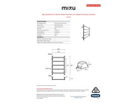 Specification Sheet - Mizu Drift MK2 550 x 800mm Heated Towel Rail Low Voltage 24V Brushed Gunmetal