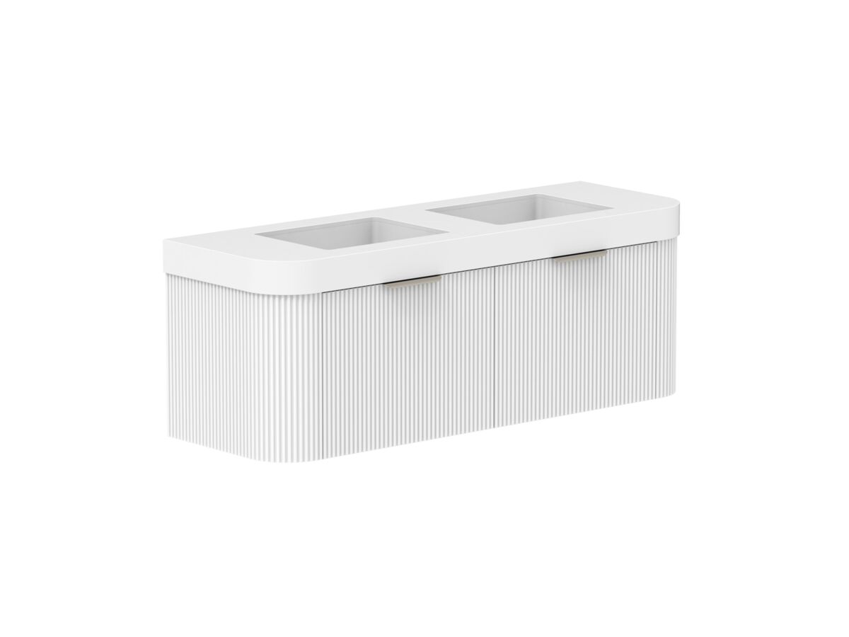Supporting Image 2- Kado Neue Fluted Double Curve All Drawer 1500mm Wall Hung Vanity with Double Basin Durasein 90mm Top Ultra White