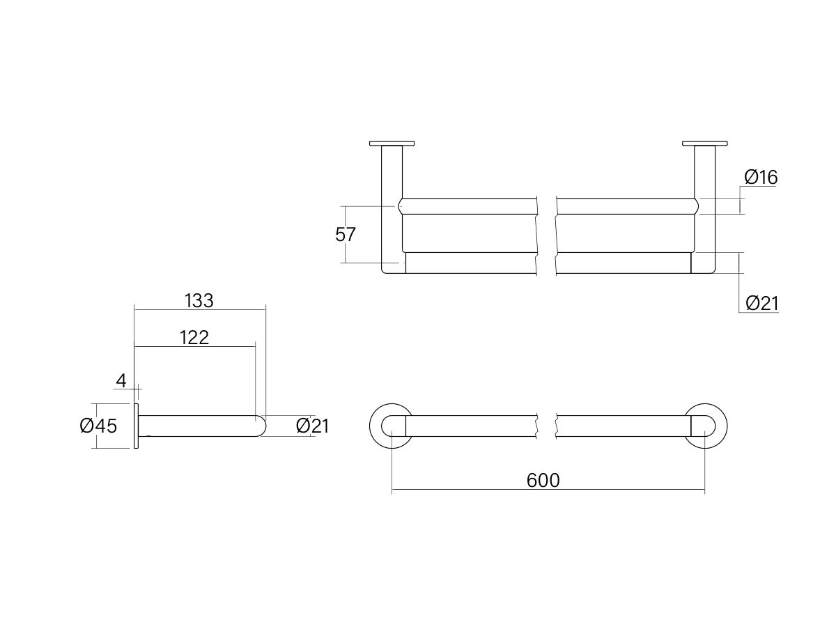 Technical Drawing - Faucet Strommen Vara Double Towel Rail 600mm