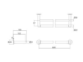 Technical Drawing - Faucet Strommen Vara Double Towel Rail 600mm