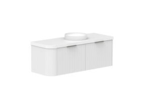 Supporting Image 2- Kado Neue Fluted Single Curve All Drawer 1350mm Wall Hung Vanity with Centre Basin Durasein 50mm Top Ultra White