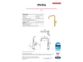 Specification Sheet - Mizu Drift Gooseneck Sink Mixer Tap Square Brushed Brass (5 Star) Lead Free