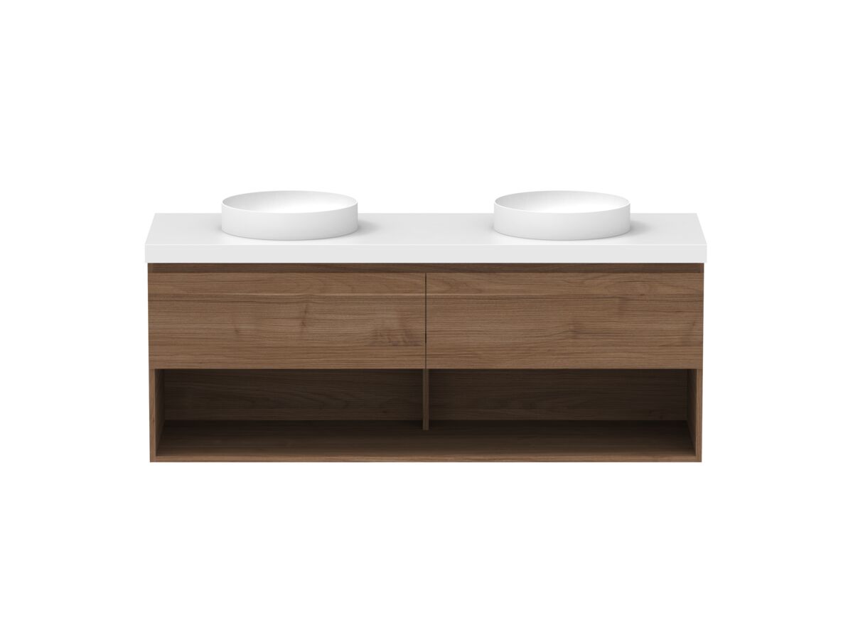 Hero - Posh Domaine 1500mm Wall Hung Vanity Unit All-Drawer Open Shelf Double Bowl 50mm Top