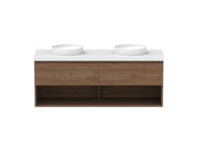 Hero - Posh Domaine 1500mm Wall Hung Vanity Unit All-Drawer Open Shelf Double Bowl 50mm Top