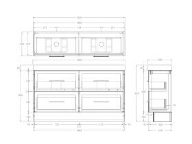 Technical Drawing - Kado Lux Ensuite All Drawer Twin 1500mm Floor Mount Double Basin 90mm Top