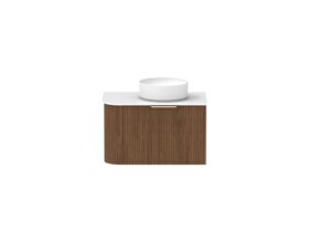 Supporting Image - Kado Neue Fluted Single Curve All Drawer 750mm Wall Hung Vanity with Centre Basin Durasein 12mm Top Florentine Walnut