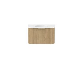 Supporting Image - Kado Neue Fluted Double Curve 750mm Wall Hung Vanity Centre Basin Matte White Ceramic Top Boston Oak