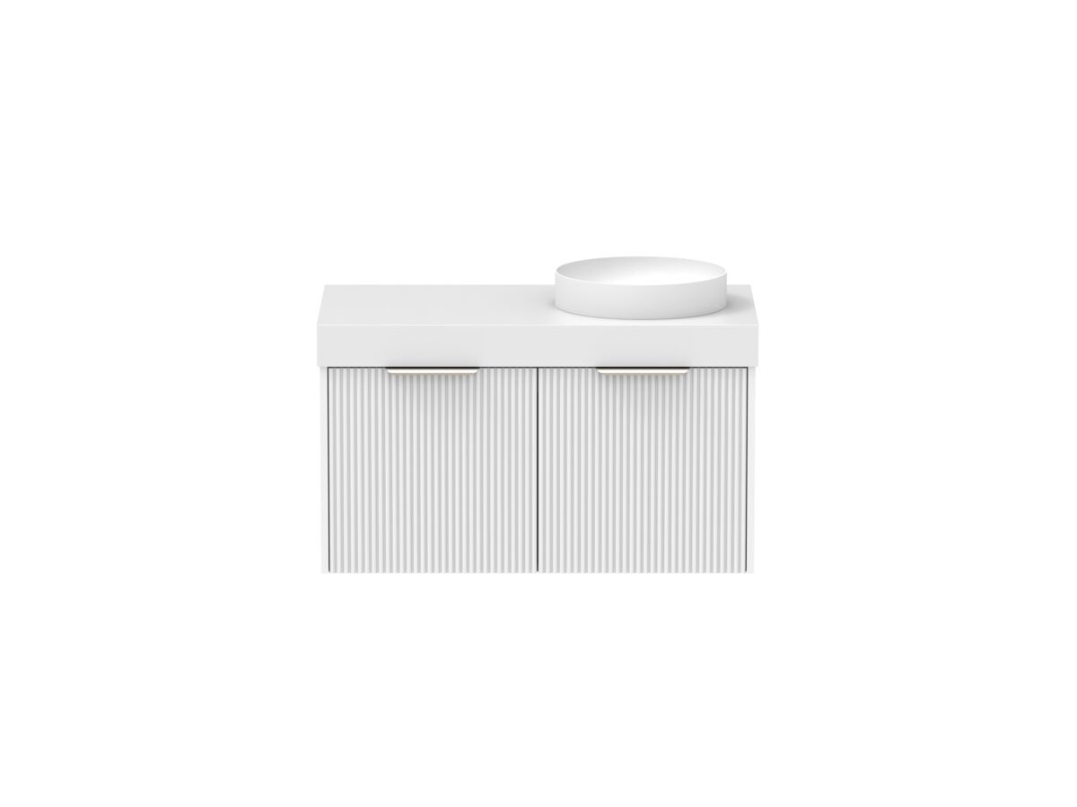 Supporting Image - Kado Neue Fluted Square 900mm Wall Hung Vanity with Right Basin 90mm Top Ultra White