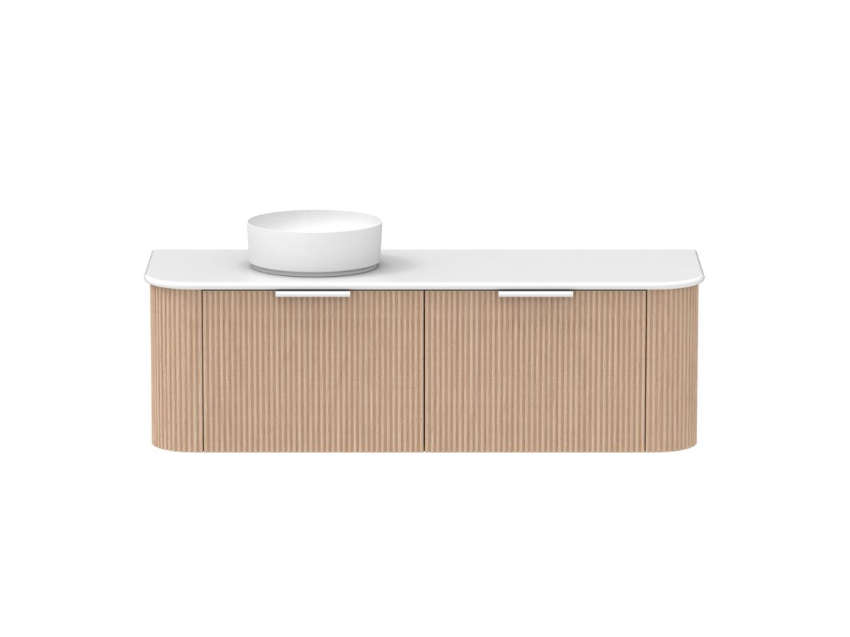 Supporting Image - Kado Neue Fluted Double Curve All Drawer 1500 Wall Hung Vanity with Left Hand Basin 20mm Blonde Oak