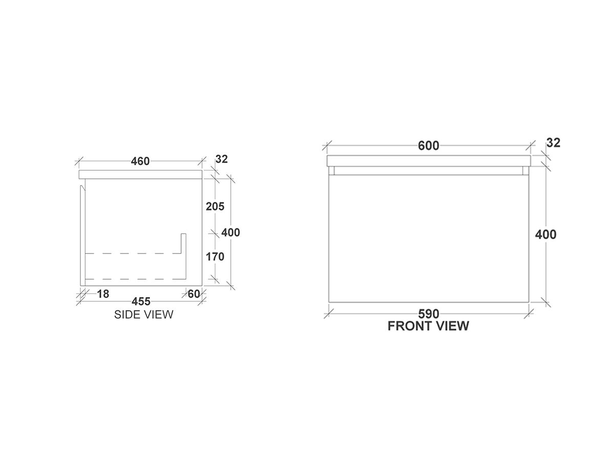 Kado Arc Timber All Drawer 600 Vanity Timber 32mm Top