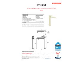 Specification Sheet - Mizu Soothe MK2 Extended Basin Mixer Brushed Brass (6 Star) Lead Free