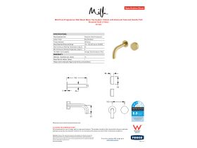 Specification Sheet - Milli Pure Progressive Wall Basin Mixer Tap System 160mm with Diamond Textured Handle PVD Brushed Gold (3 Star)