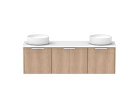 Supporting Image - Kado Neue Fluted Square All Drawer 1500mm Wall Hung Vanity with Double Basin 20mm Top Blonde Oak