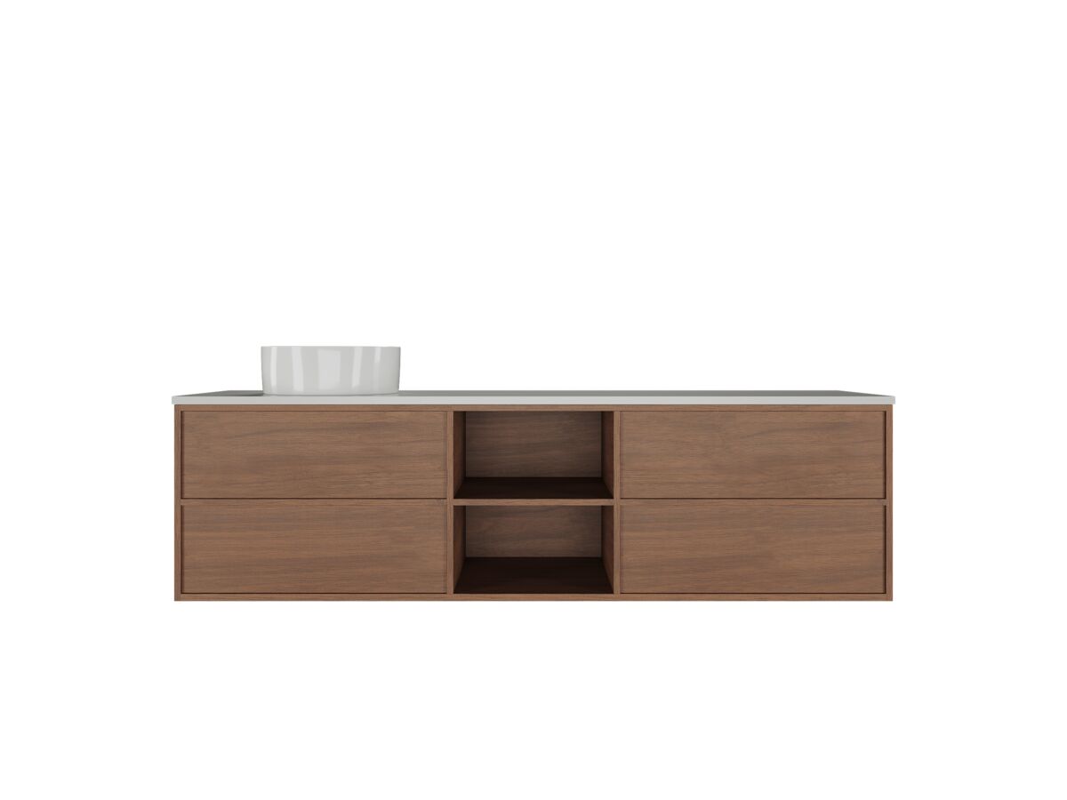 Supporting Image - Kado Aspect Shelf Vanity Unit 1800mm Single Bowl 4 Drawer Caesarstone Mineral 20mm Top - Florentine Walnut