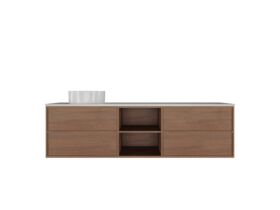 Supporting Image - Kado Aspect Shelf Vanity Unit 1800mm Single Bowl 4 Drawer Caesarstone Mineral 20mm Top - Florentine Walnut