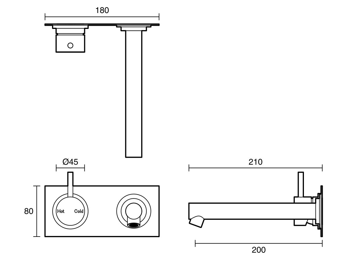 Sussex Scala Straight Wall Basin Mixer Tap System Left Hand Mixer Tap 200mm Outlet