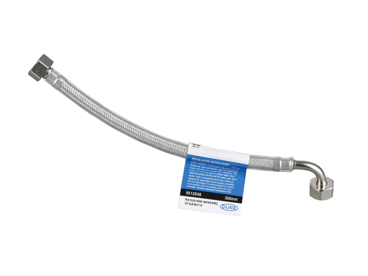 Dura Pex Flexible Hose Connector Water with Elbow PVC 300mm Stainless Steel Low-Temp Lead Free