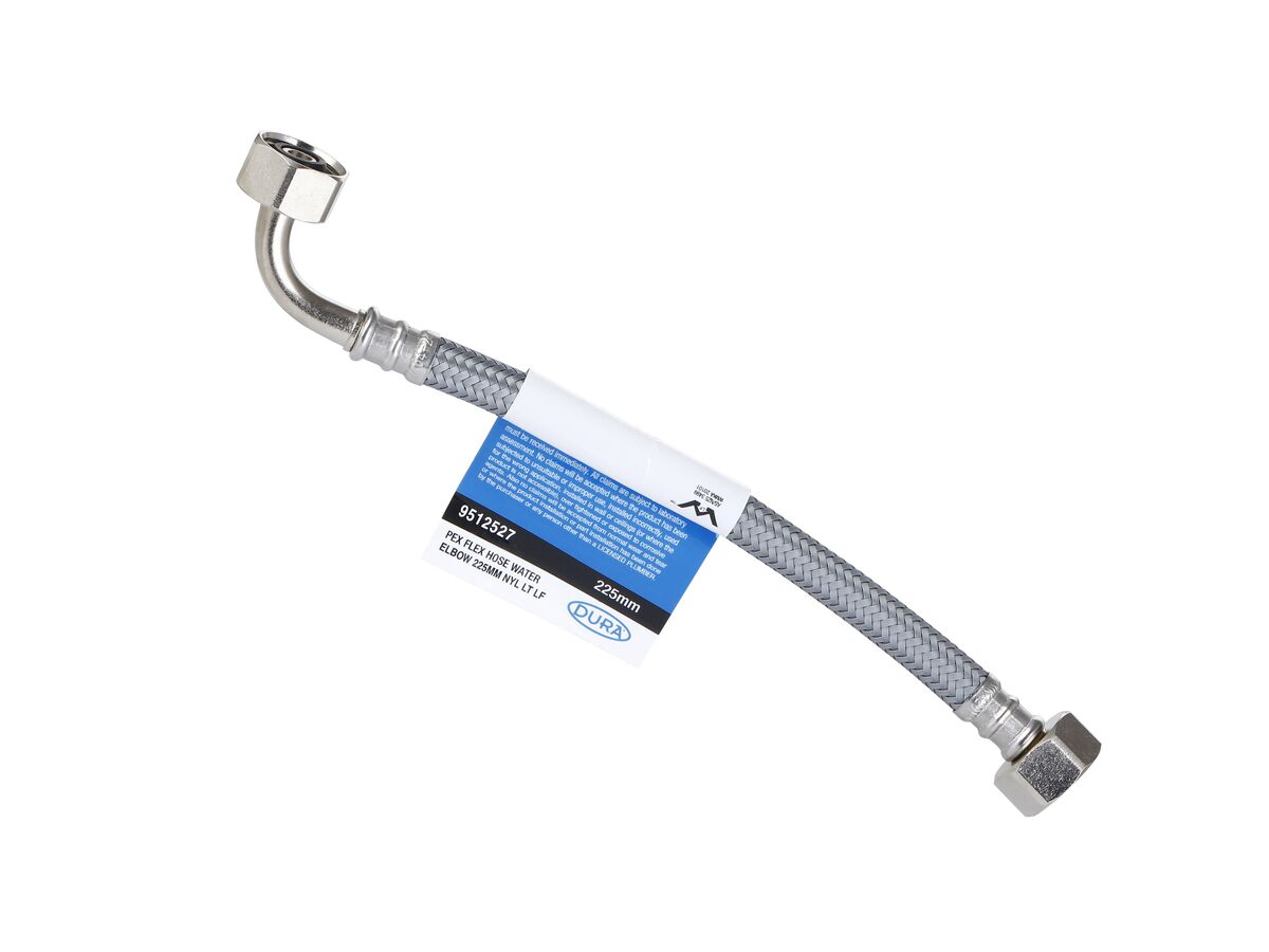 Dura Pex Flexible Hose Connector Water with Elbow 225mm Nylon Low-Temp Lead Free