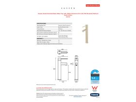 Specification Sheet - Sussex Scala Extended Basin Mixer Tap with 100mm Extension Pin LUX PVD Brushed Platinum Gold (5 Star)