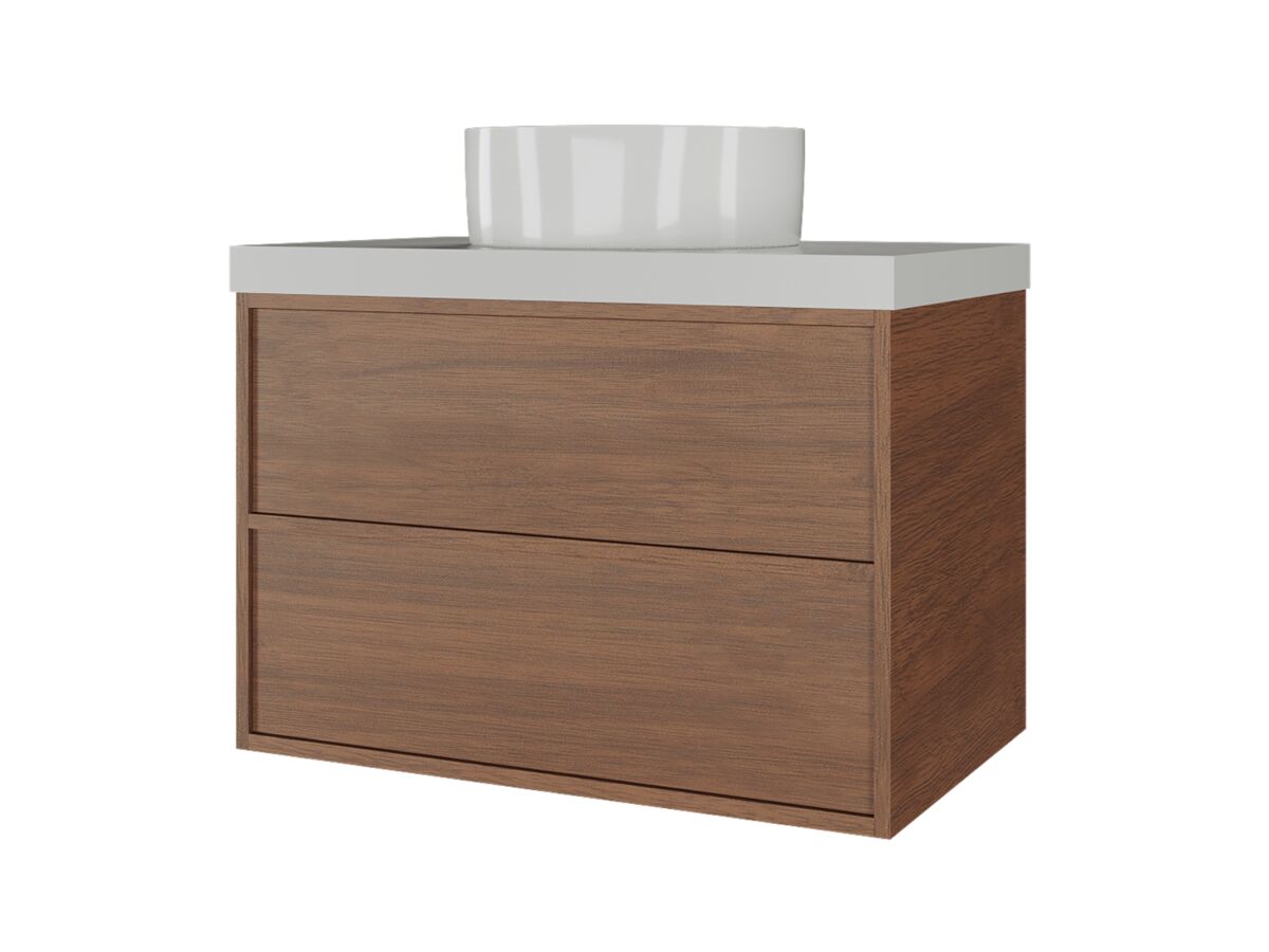 Supporting Image - Kado Aspect Wall Hung Vanity Unit 750mm 2 Drawer Caesarstone Mineral 50mm Top - Florentine Walnut