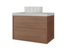 Supporting Image - Kado Aspect Wall Hung Vanity Unit 750mm 2 Drawer Caesarstone Mineral 50mm Top - Florentine Walnut