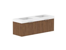 Supporting Image - Kado Lux Slim All Drawer 1500mm Wall Hung Vanity with Double Basin 90mm Top Florentine Walnut