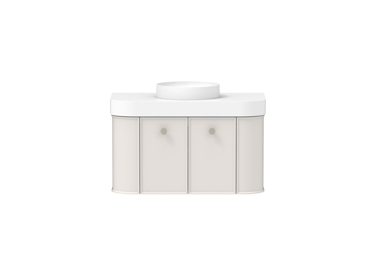 Hero - Kado Era Double Curve All Door 900mm Wall Hung Vanity Centre Basin 90mm Durasein Top Feather Grey