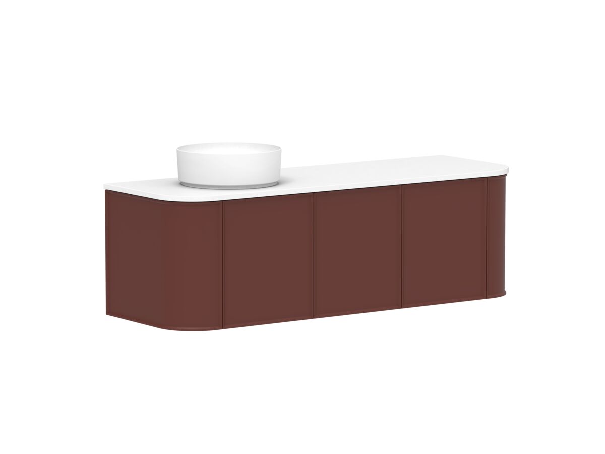 Supporting Image - Kado Era Double Curve All Door 1500mm Wall Hung Vanity with Left Hand Basin 20mm Top Red Marble