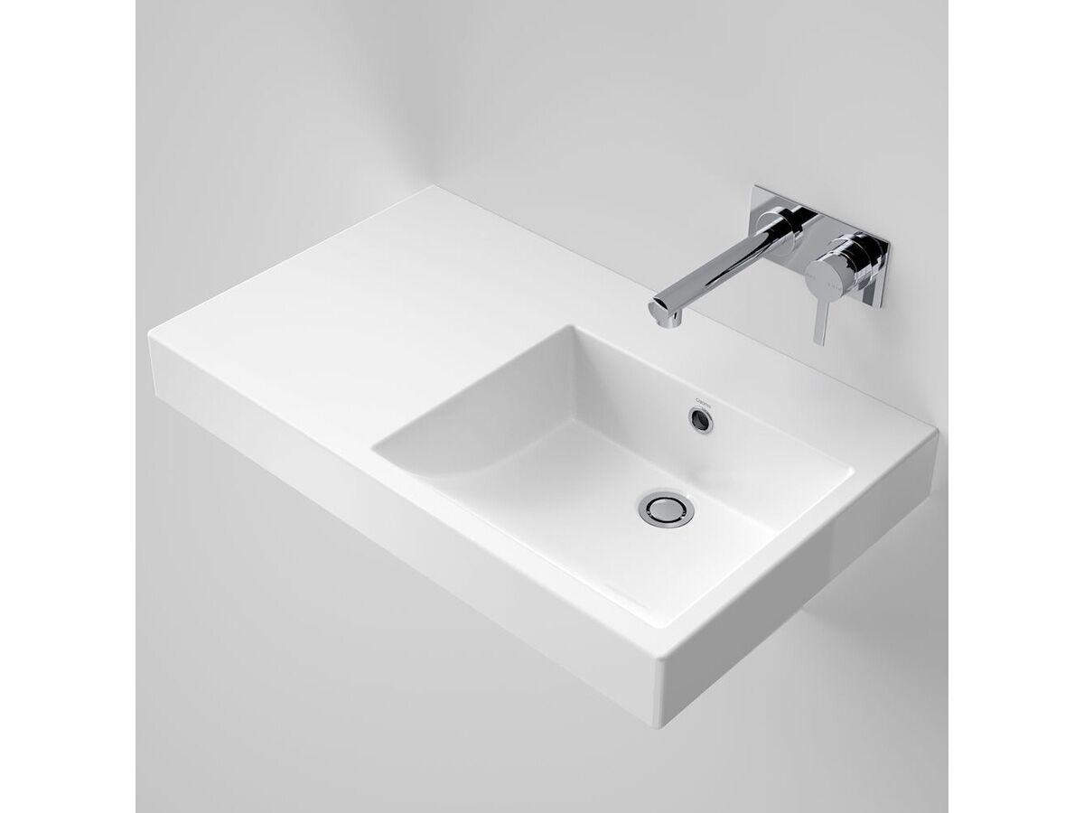 Caroma Liano Nexus Wall Basin Left Hand Shelf with Overflow No Taphole 750mm White
