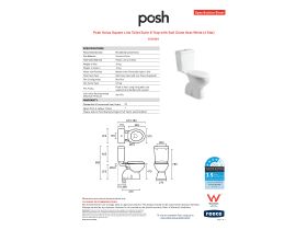 Specification Sheet - Posh Solus Square Link Toilet Suite S Trap with Soft Close Seat White (4 Star)