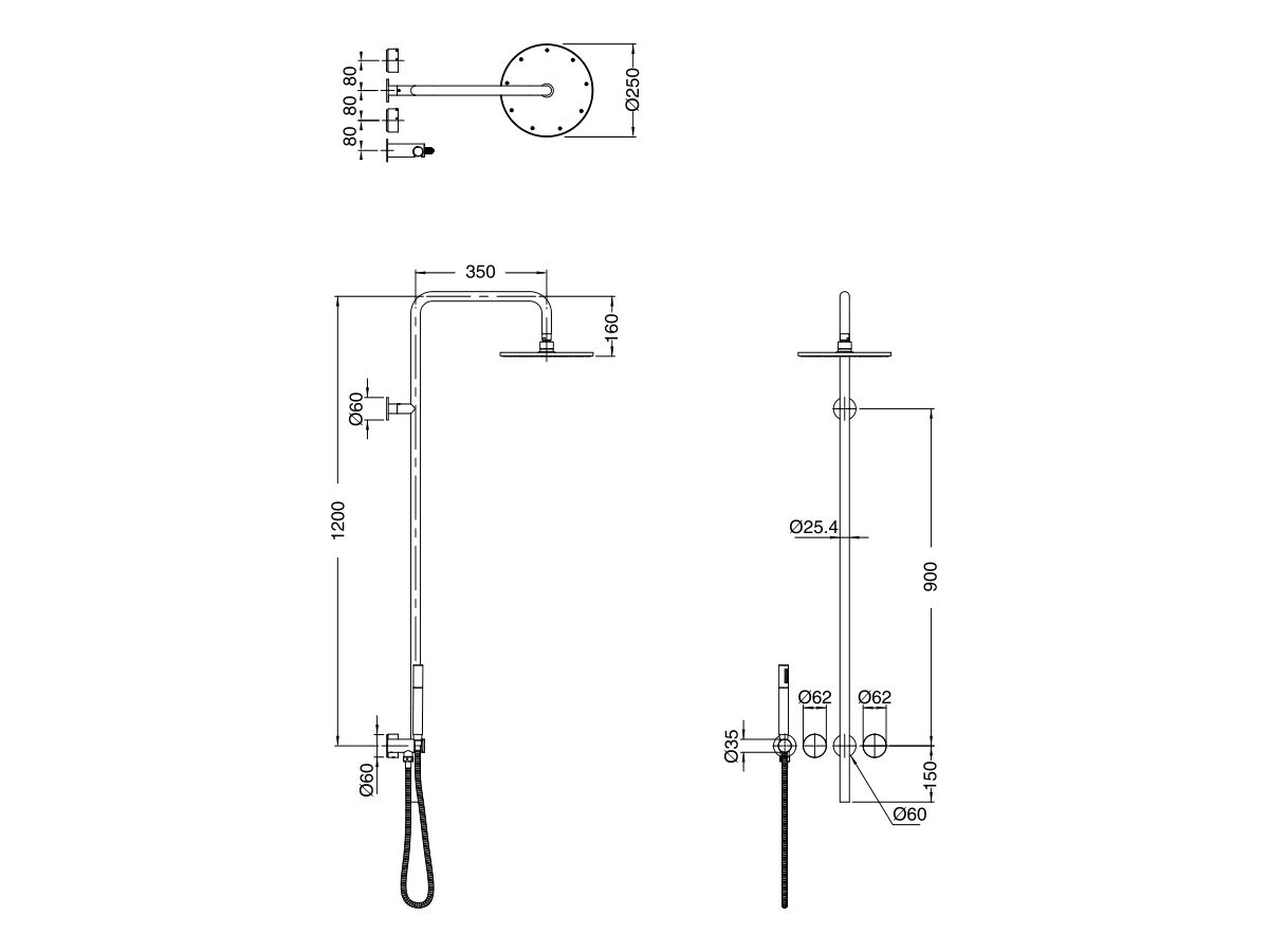 Sussex Pure Progressive Shower Mixer Tap Column System with Handshower 250mm Right Hand