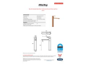 Specification Sheet - Mizu Silk Extended Basin Mixer Tap Brushed Bronze (6 Star) Lead Free