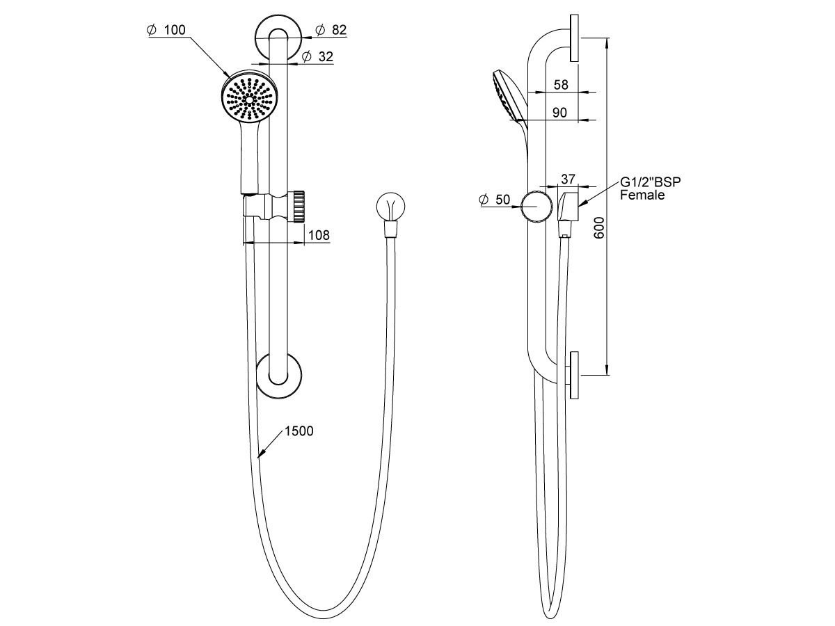Posh Solus Mk3 Grab Rail Shower 1 Function 600mm Chrome (4 Star)