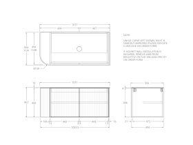 Technical Drawing - Kado Neue Fluted Single Curve All Door 1050mm Wall Hung Vanity with Centre Basin Durasein 12mm Top