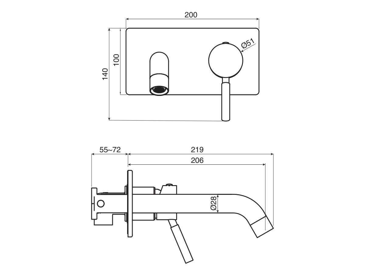 Mizu Drift Wall Bath Mixer Set 200mm