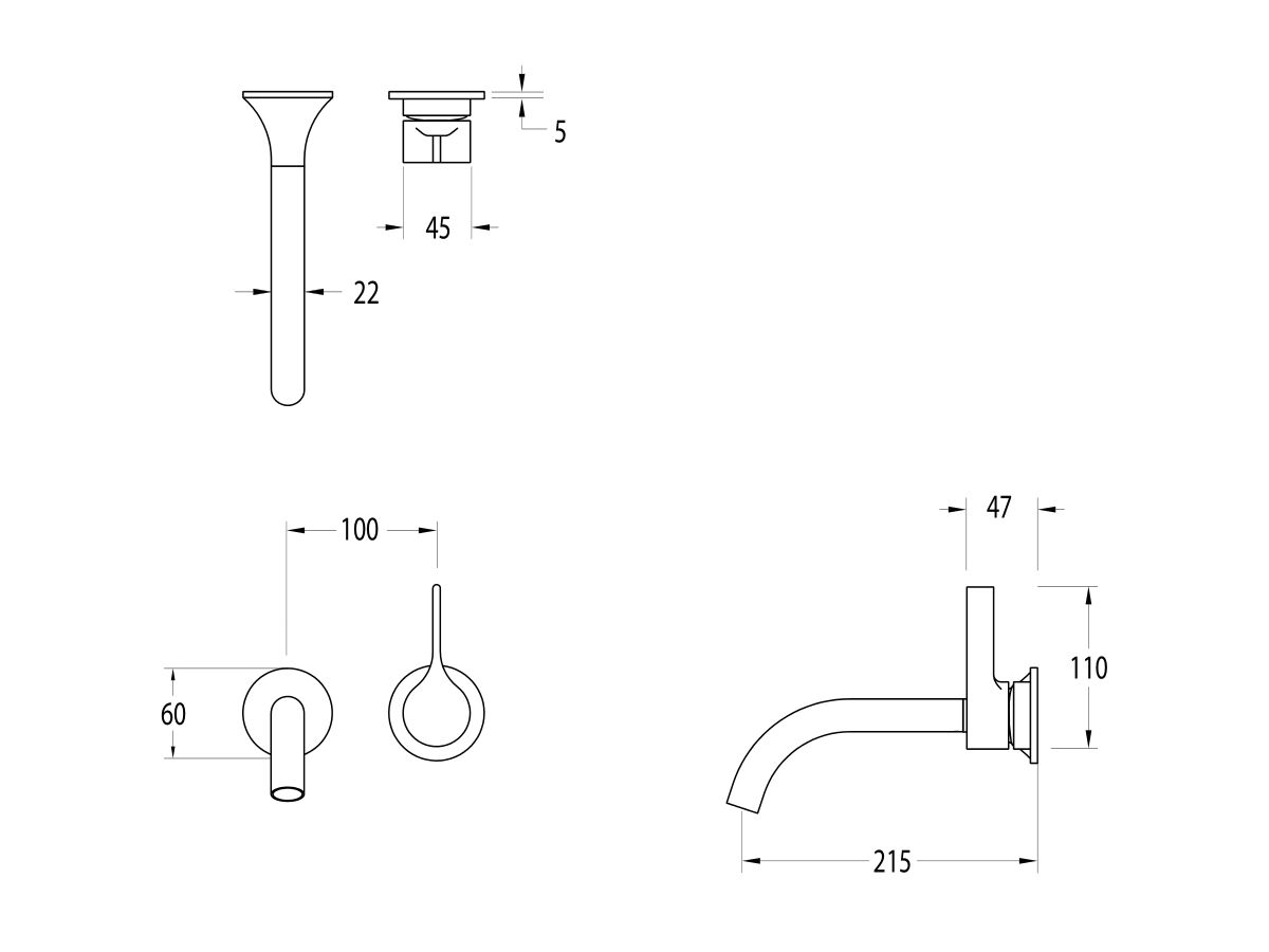 Sussex Oria Wall Bath Mixer Outlet System 215mm