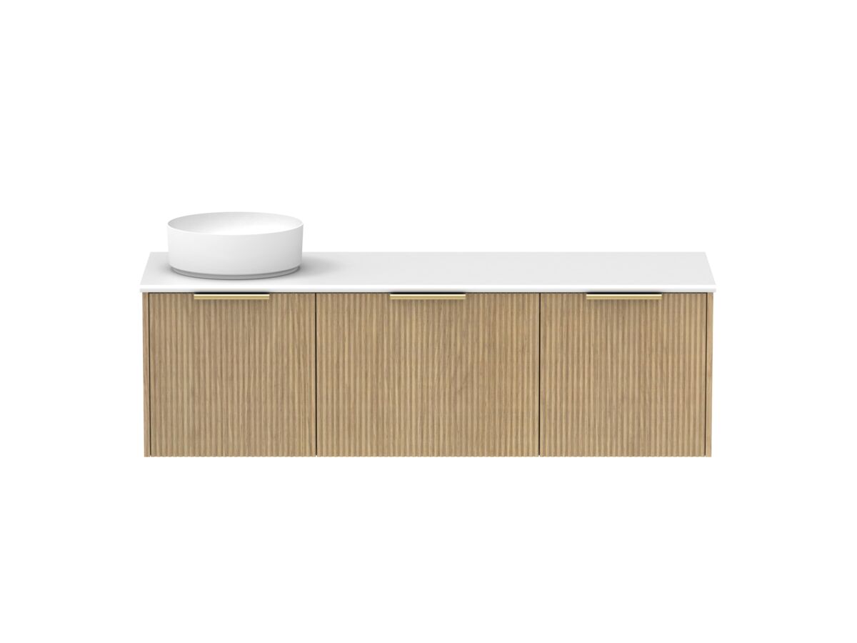 Supporting Image - Kado Neue Fluted Square All Drawer 1500mm Wall Hung Vanity with Left Hand Basin 20mm Top Boston Oak