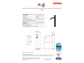 Specification Sheet - Milli Pure Extended Basin Mixer Tap Curved Spout with Cirque Textured Handle PVD Matte Black (5 Star)